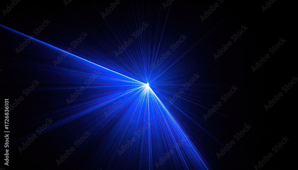 Fototapeta premium Blazing blue laser beams radiating outward on black background