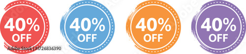 Huge savings event now live with 40 percent discount offer with vibrant colorful sale badges for a limited time promotional marketing campaign