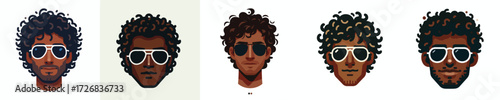 Avatar face of a curly haired man wearing aviator glasses, dark skin, relaxed expression