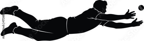 Solid Silhouette of Cricket Fielder Catching Ball.