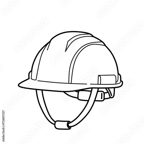 Black and white outline of safety helmet, vector symbol of construction, engineering, and industrial protection. Suitable for safety manuals, signage, and work-related illustrations