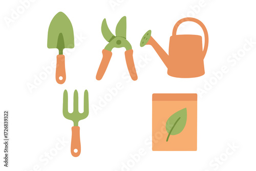 Gardening tools for planting and nurturing plants in a vibrant backyard setting during springtime