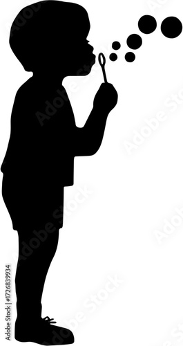 silhouette of a little boy playing with bubbles vector illustration design.Kids logo modern. Creative design