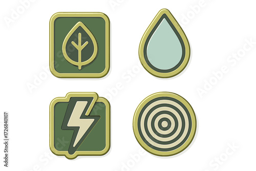 Eco-friendly icons representing nature, water, energy, and sustainability concepts