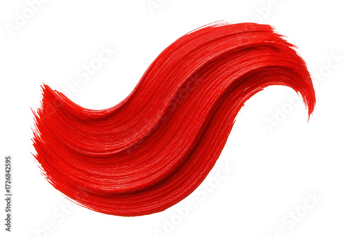 Hand-drawn red paint stroke on white background.