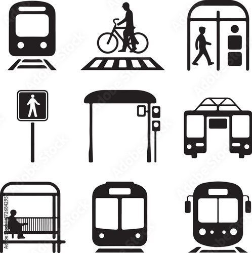 Urban transport icons subway bus bike pedestrian transit