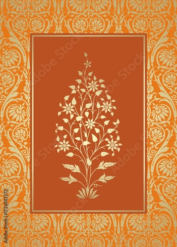 wedding card design, paisley floral pattern , India	