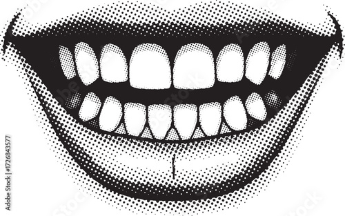 Close-up of a Smiling Mouth with Halftone Effect Keywords: mouth, lips, smile, teeth, dental