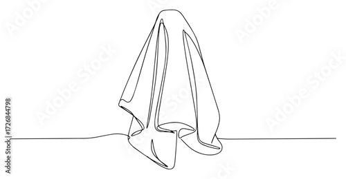 Simple bath towel hanging in gentle folds on hook, rendered in one-line style – clean spa hygiene icon vector
