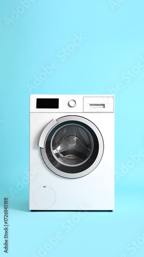 White washing machine against a light blue background