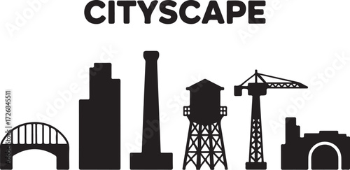 Modern cityscape silhouette with industrial elements