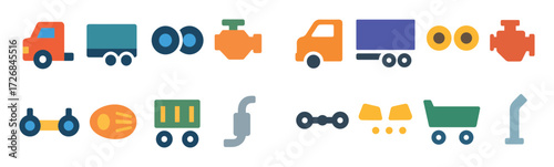 Colorful Truck Parts Icons