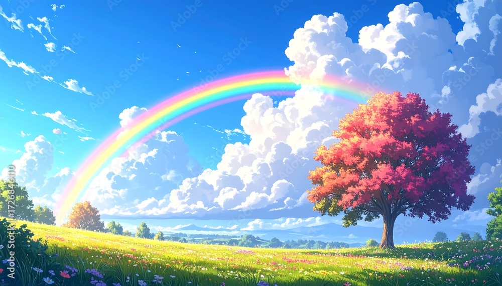 Obraz premium Colorful landscape with rainbow (1)