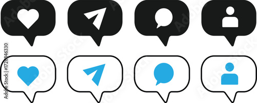 Social media notification icons, Social media Like, heart, comment, share icon, Social media notification icons comment, illustration,
