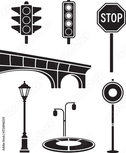 Urban elements collection, traffic and street essentials