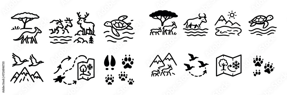 Fototapeta premium Animal Migration Icons