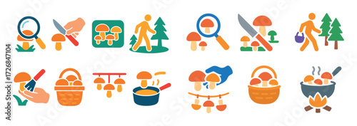 Mushroom Picking Icon Set