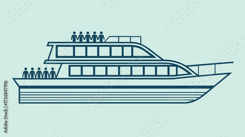 A vector illustration of a transportation vessel like a ship, yacht, or cruise ship sailing on the ocean wave for travel or vacation