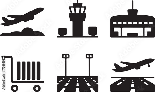 Airport icons for travel planning and transport