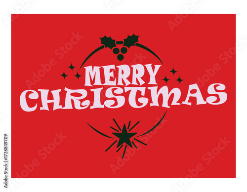 Christmas cheer greeting card: A festive and simple greeting card spells out 'Merry Christmas' in a classic festive font. A symbol of the season.