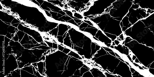 "Polished black marble with striking white veins, luxury natural stone surface for elegant walls, countertops, flooring, interior design, and modern decorative backgrounds"