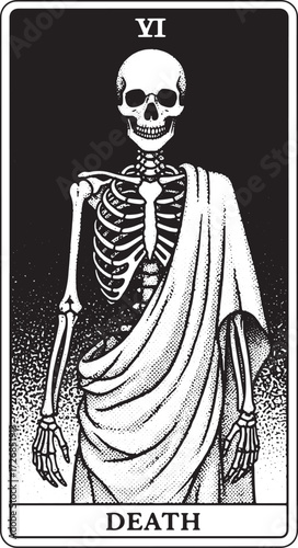 Tarot Card Death Skeleton With Roman Numeral VI vector illustration