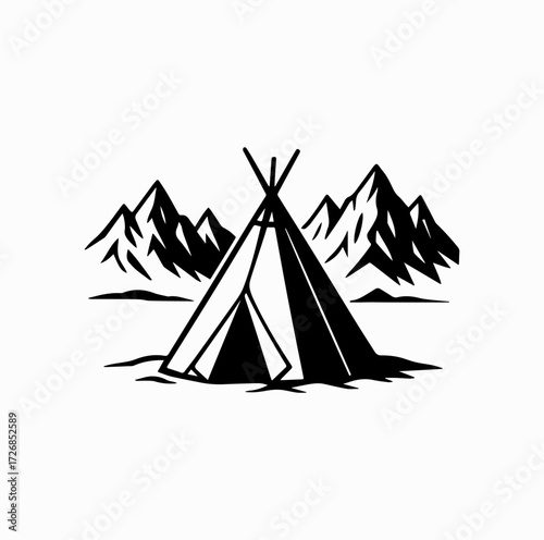 Arctic Tent with Mountain Silhouette – Traditional Greenland Landscape Icon
