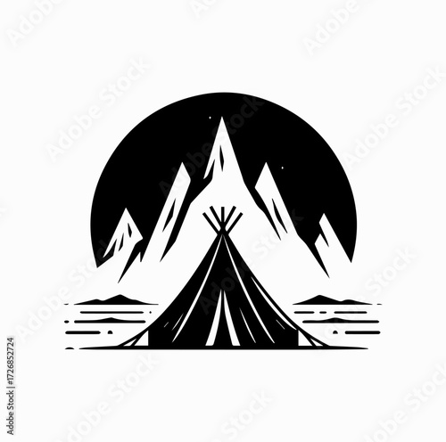Arctic Tent with Mountain Silhouette – Traditional Greenland Landscape Icon