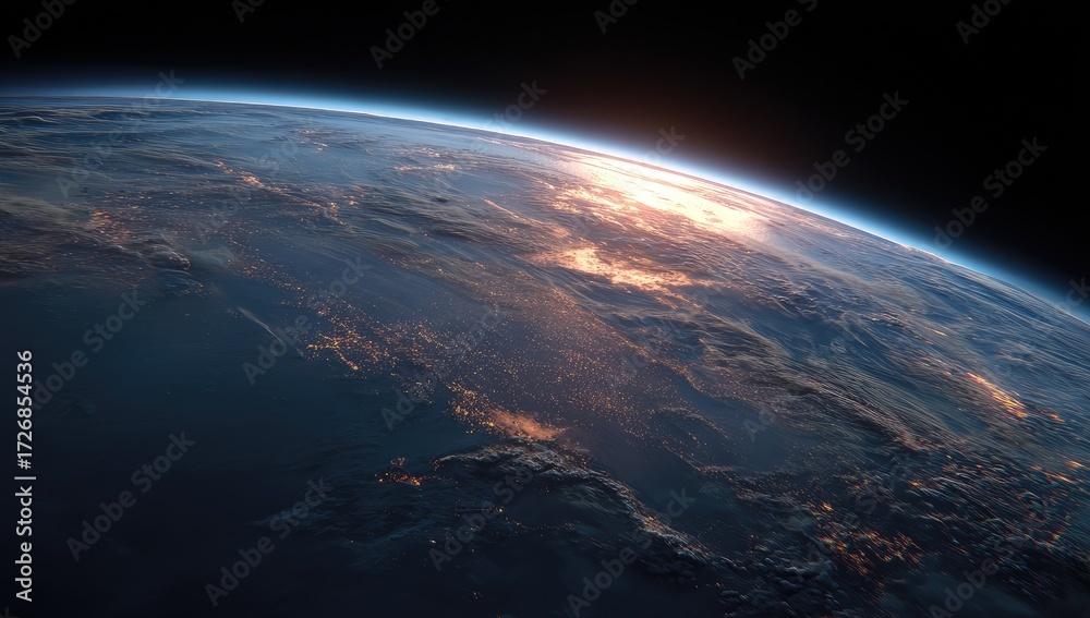 Fototapeta premium Earth seen from space, sunrise over continents