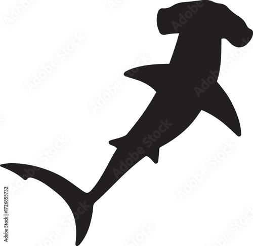 Hammerhead shark swimming marine vector, Shark silhouette ocean wildlife design