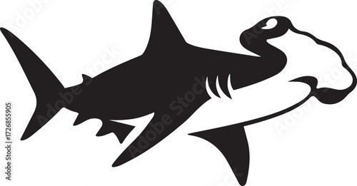 Hammerhead shark swimming silhouette, Shark ocean marine life vector