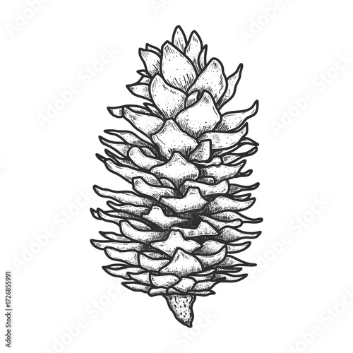 Hand drawn fir cone. Holiday decor. Vector illustration.
