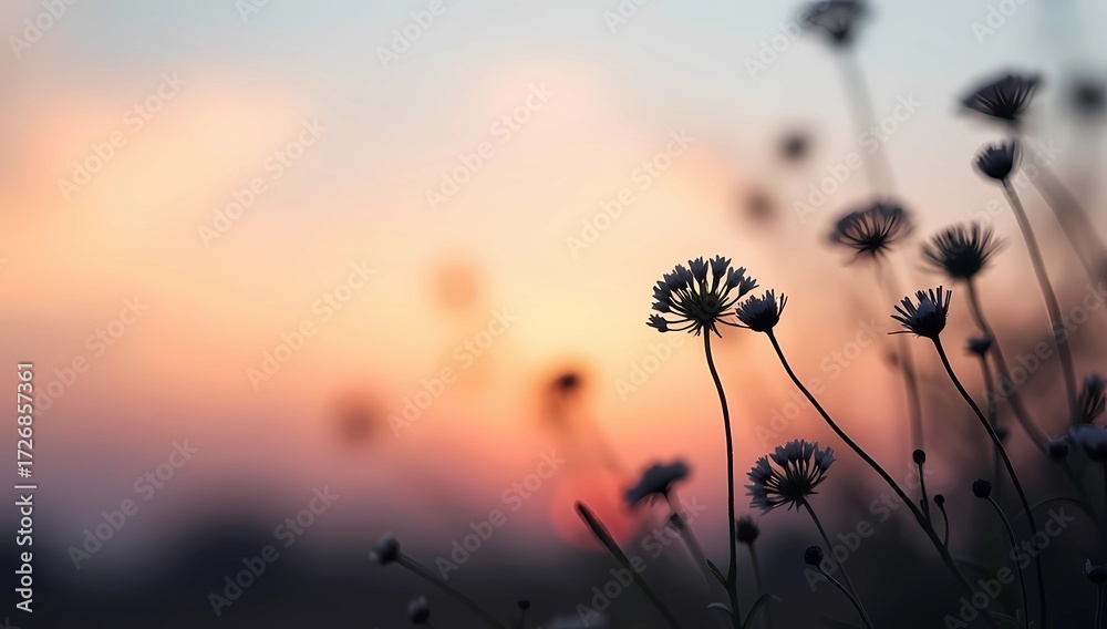 Obraz premium Delicate Wildflowers Silhouetted Against a Soft Sunset Sky