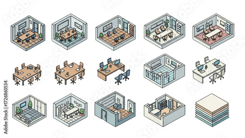 2D Floor Plan Vector Icons with Furniture – Black and White House, Apartment, Villa Layouts AI EPS PNG JPEG
