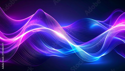 Ethereal waves of purple and blue light flow across a dark gradient background