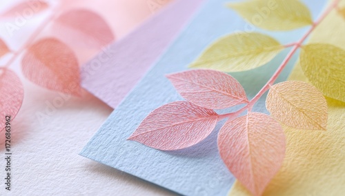 Pastel-colored paper with delicate pink leaves