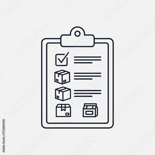 A checklist on a clipboard with items like boxes and a checkmark, representing a to-do list or inventory.