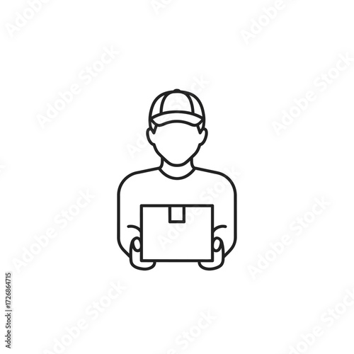 Delivery man holding a package, vector illustration.
