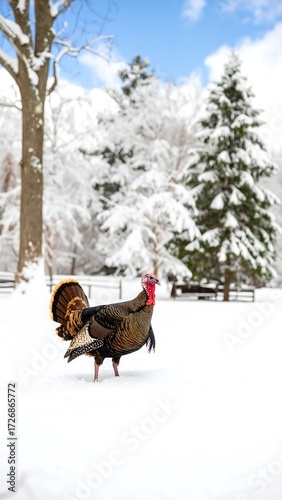 Wild turkey in snowy landscape (2)