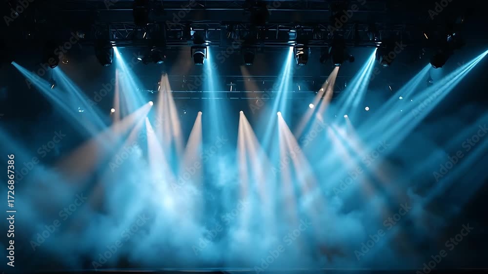 Stage lighting effects background with blue fog and spotlights for ...