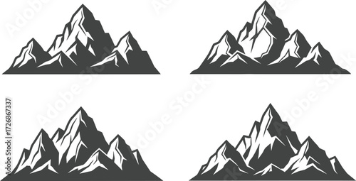 Monochrome mountain range set with jagged snowy peaks