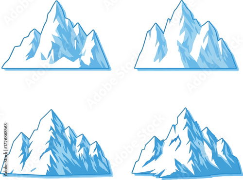 Mountain peak set with snowcapped shapes