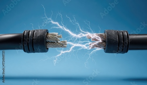 Broken electrical cable with sparking