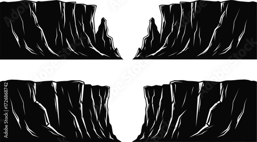 Canyon silhouette set with rocky landscape formations