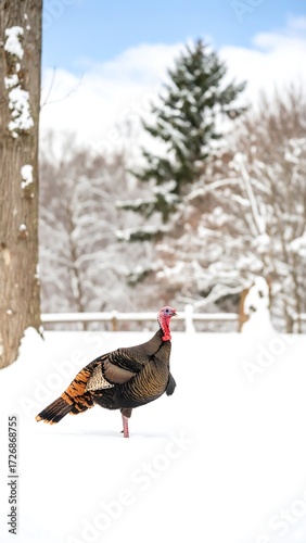 Wild turkey in snowy woods
