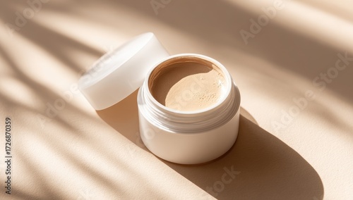 Cream jar, beige tones, soft light