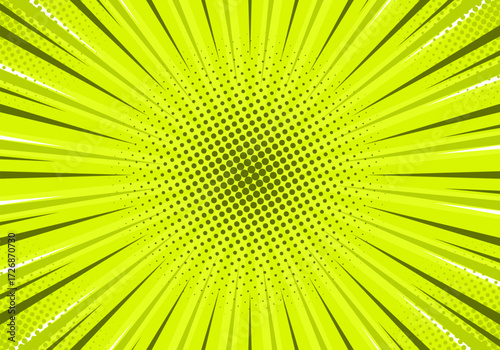 Comic pop art background with yellow halftone burst vector