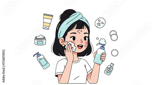 Skincare Vector Illustration Set – Happy Girl with Healthy Hydrated Skin Collection AI EPS PNG JPEG
