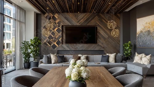Modern Interior Design with Wooden Accents and Sleek Furniture for Relaxing Atmosphere