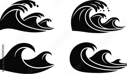 Four wave icons with unique ocean wave designs
